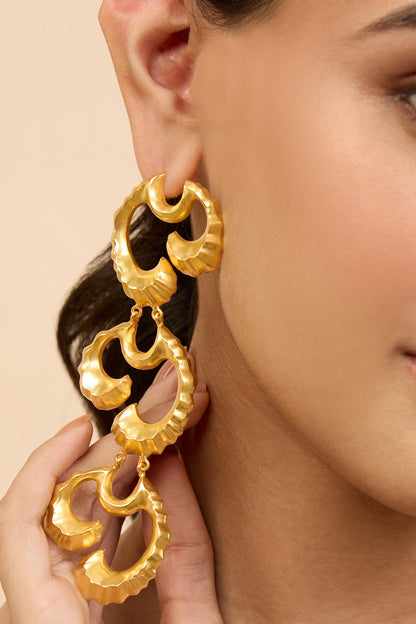 Gold Wave Textured Duster Earrings 