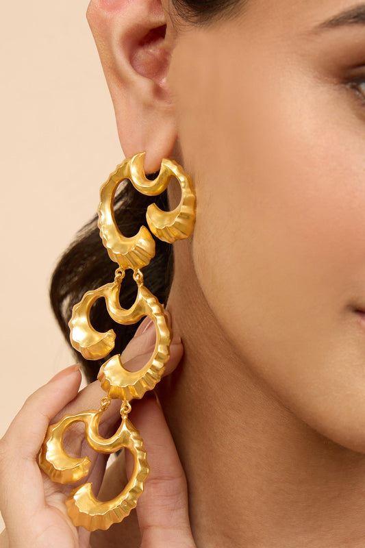Gold Wave Textured Duster Earrings 