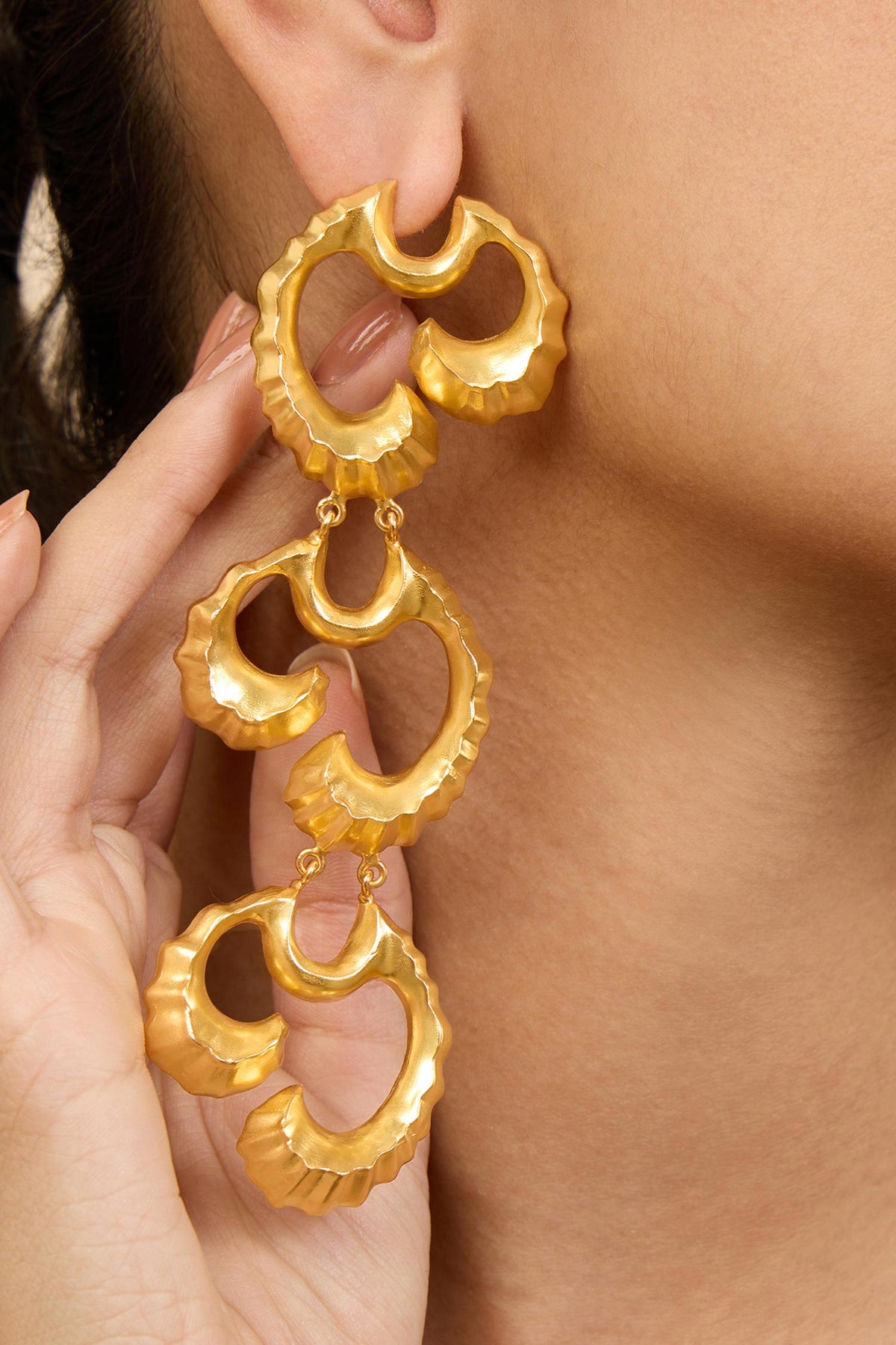 Gold Wave Textured Duster Earrings 