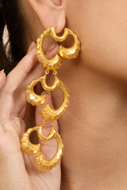 Gold Wave Textured Duster Earrings 