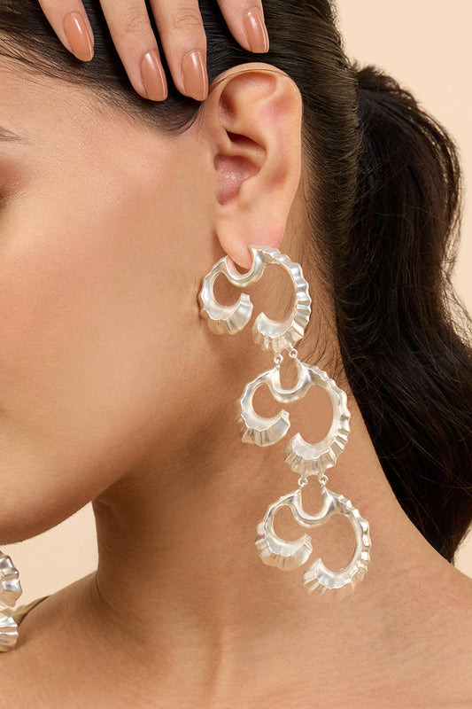 Silver Wave Textured Duster Earrings 