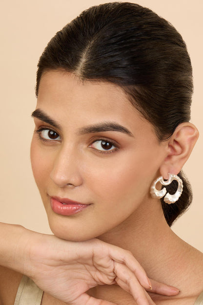 Silver Textured Coral Wave Mini Earrings 