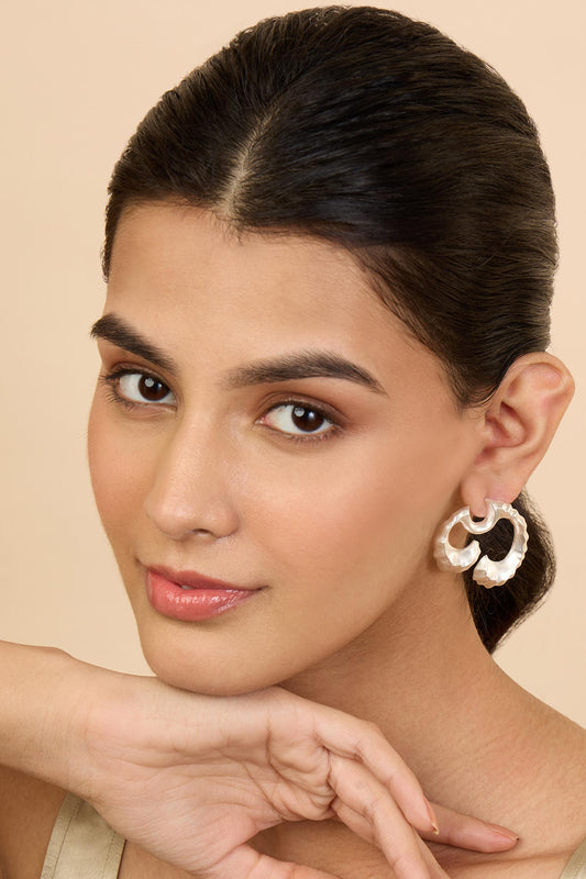 Silver Textured Coral Wave Mini Earrings 