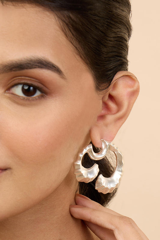Silver Textured Coral Wave Earrings 