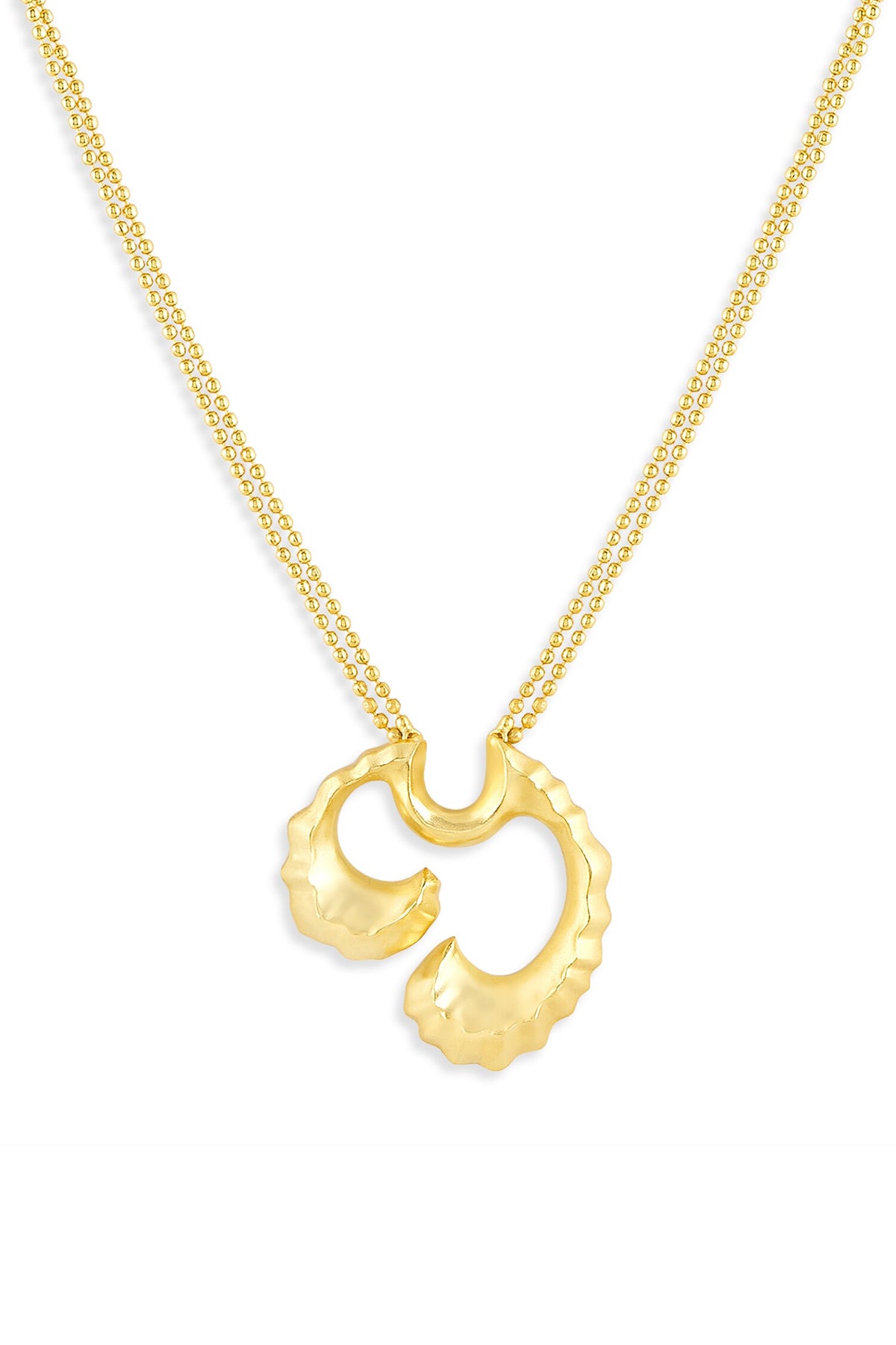 Wave Textured Gold Pendant Necklace 