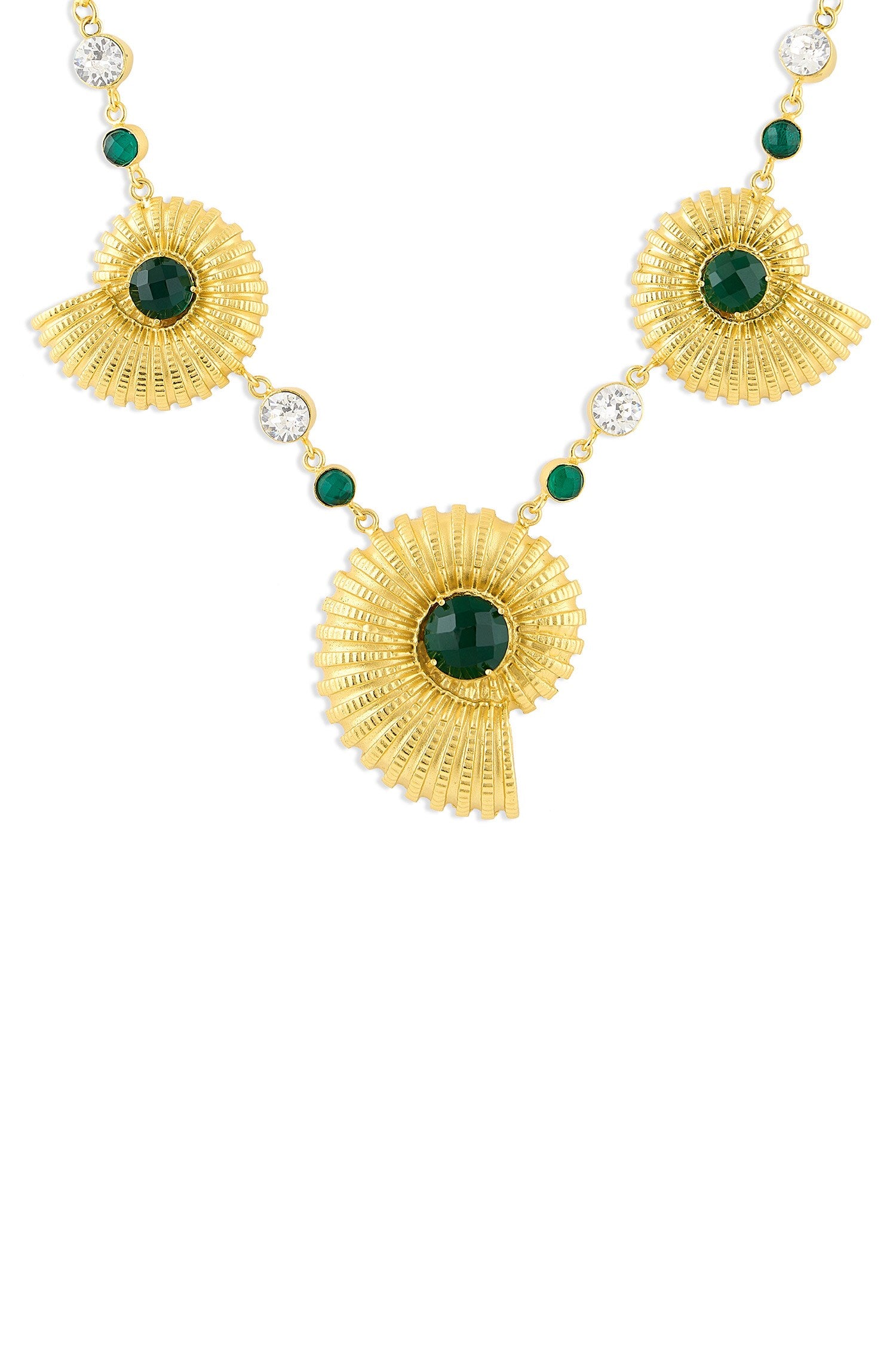 Gold Multicolor Glass Stone Seashell Necklace 
