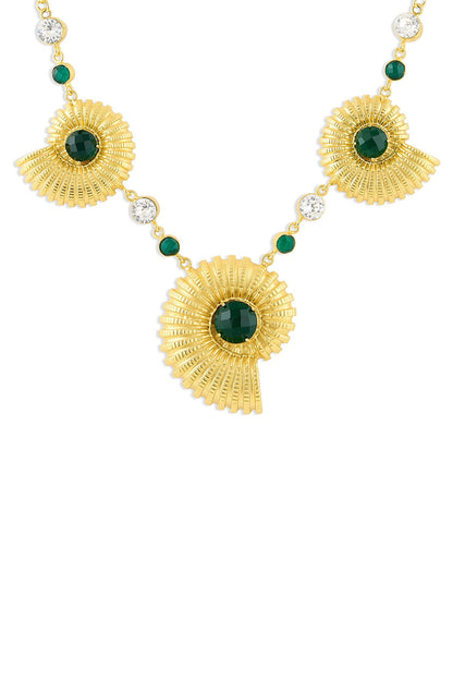 Gold Multicolor Glass Stone Seashell Necklace 