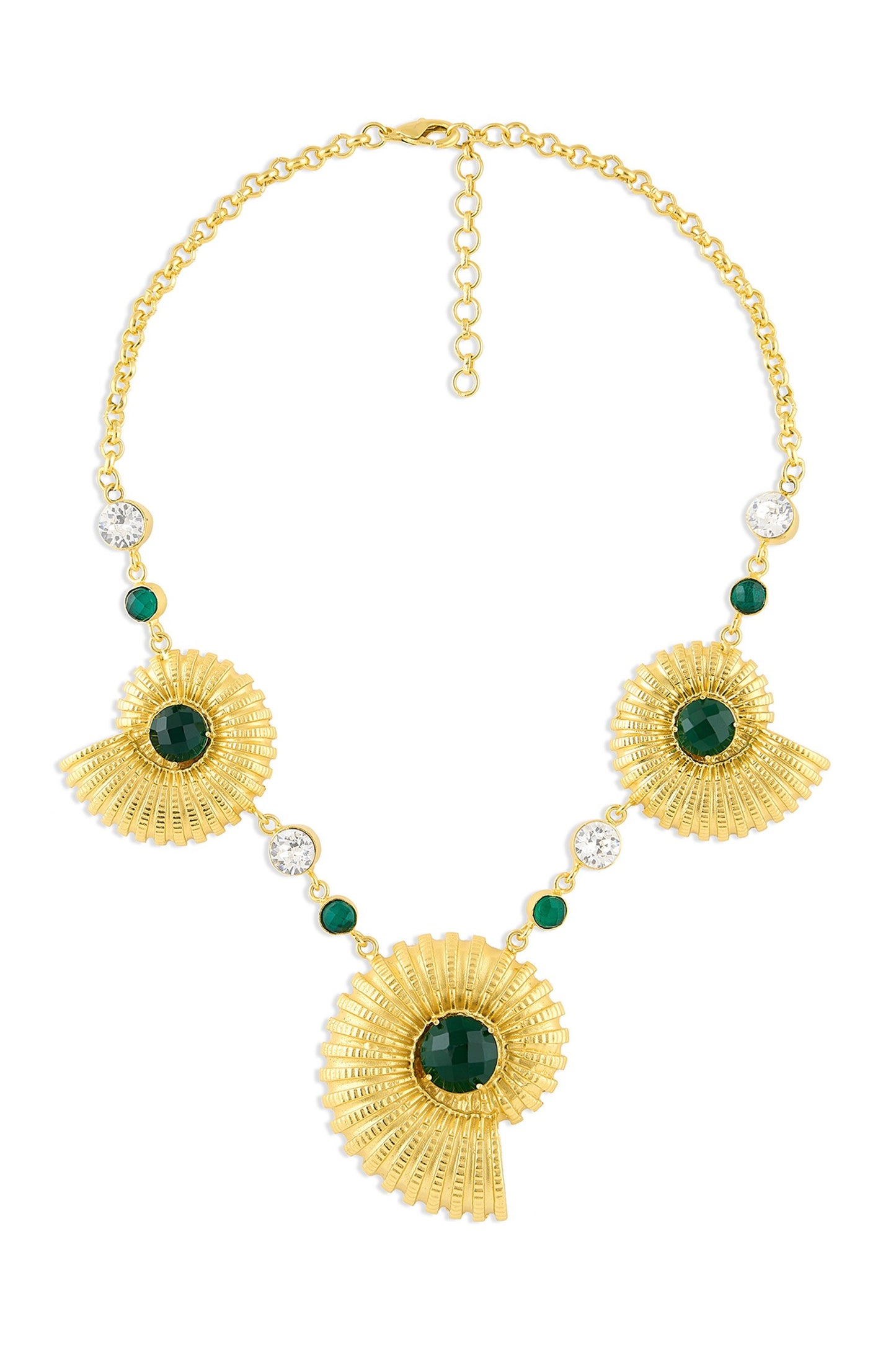 Gold Multicolor Glass Stone Seashell Necklace 