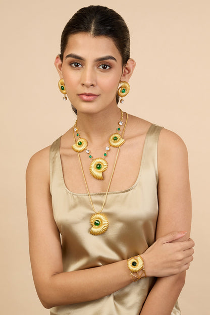 Gold Multicolor Glass Stone Seashell Necklace 