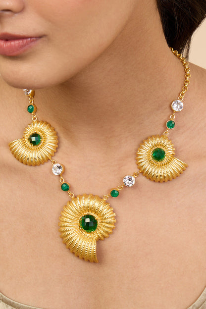 Gold Multicolor Glass Stone Seashell Necklace 