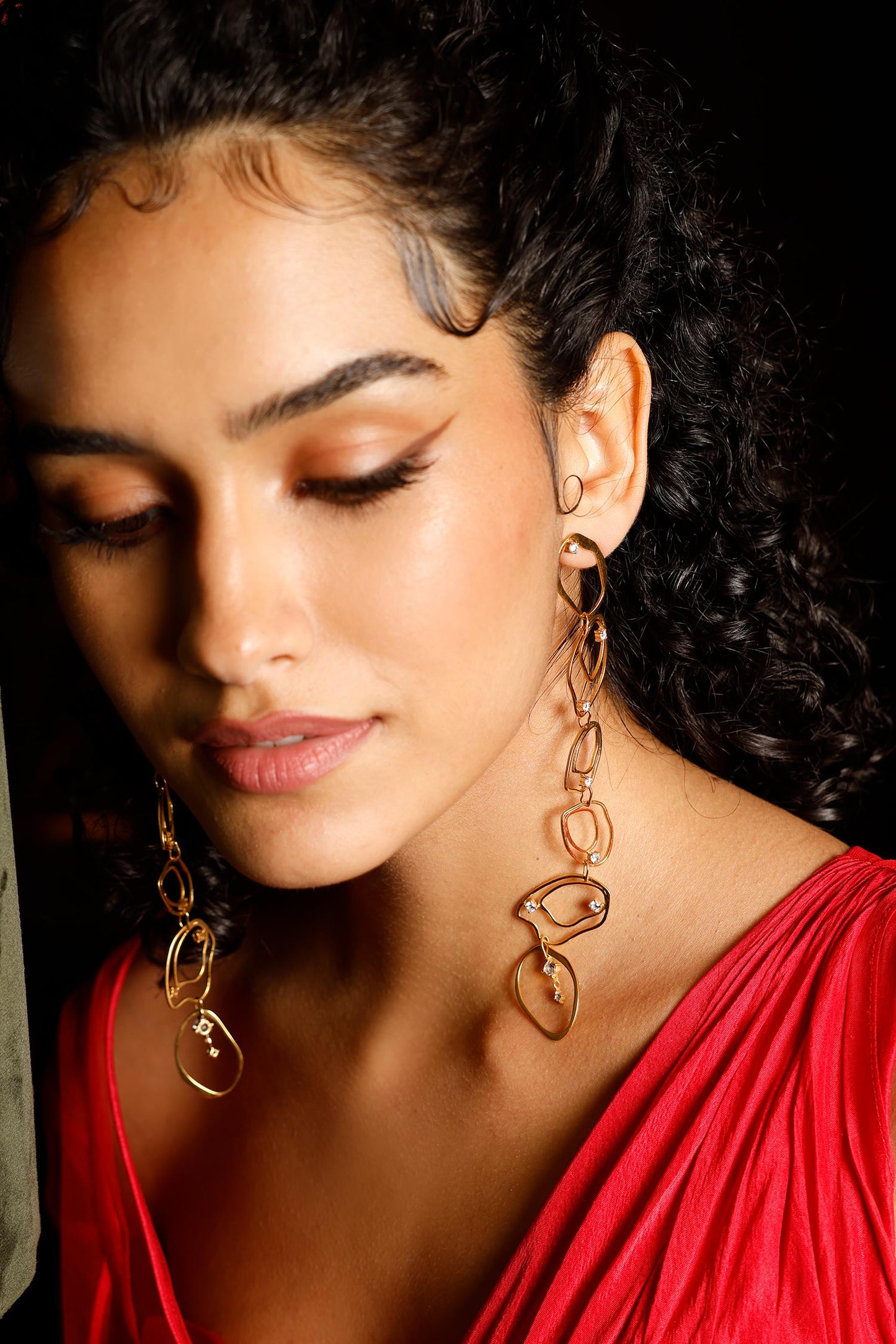 Cubic Zirconia Gold Duster Earrings 