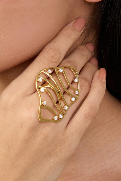 Cubic Zirconia Gold Swerve Ring 
