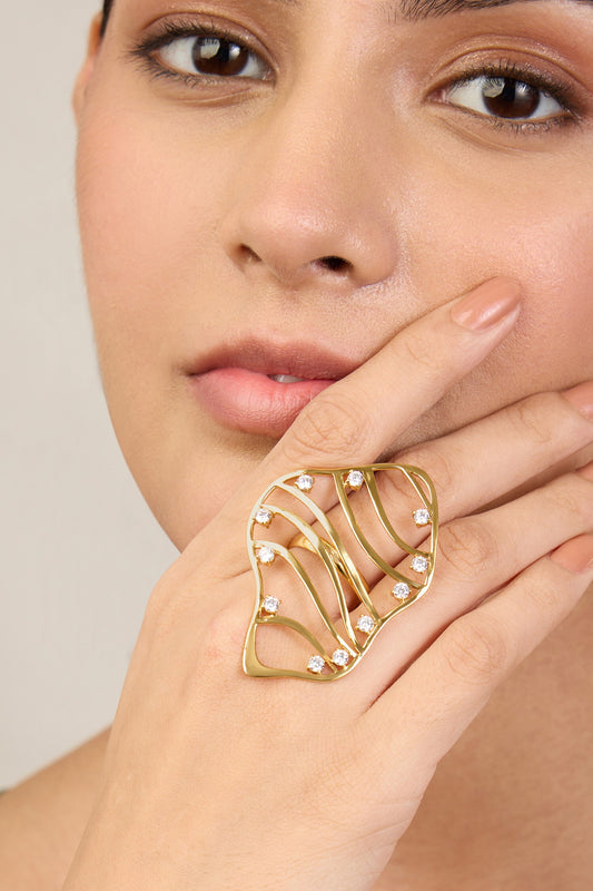 Cubic Zirconia Gold Swerve Ring 