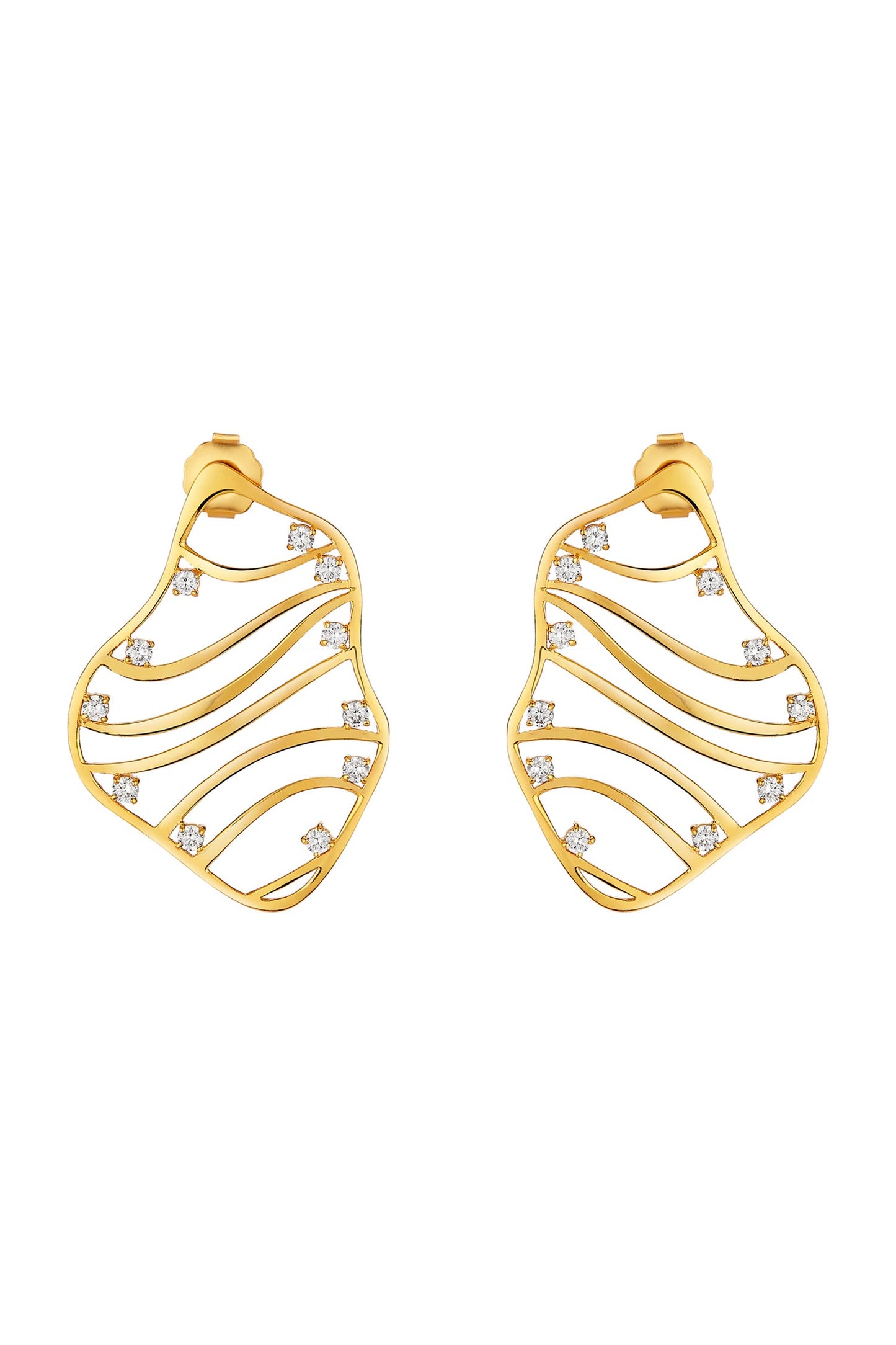 Gold Cubic Zirconia Wave Stud Earrings 