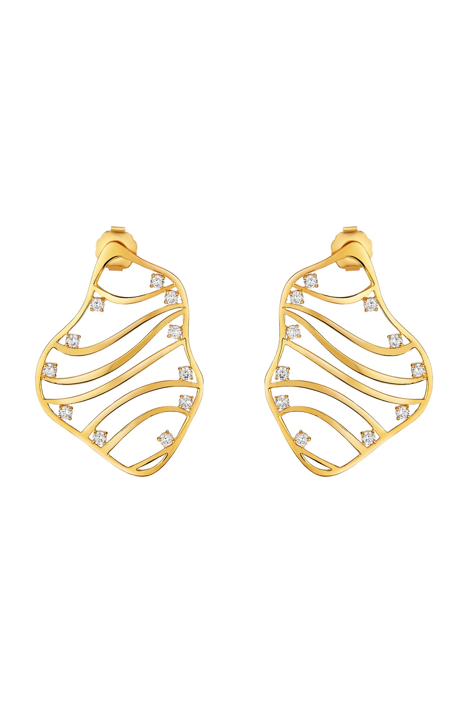 Gold Cubic Zirconia Wave Stud Earrings 