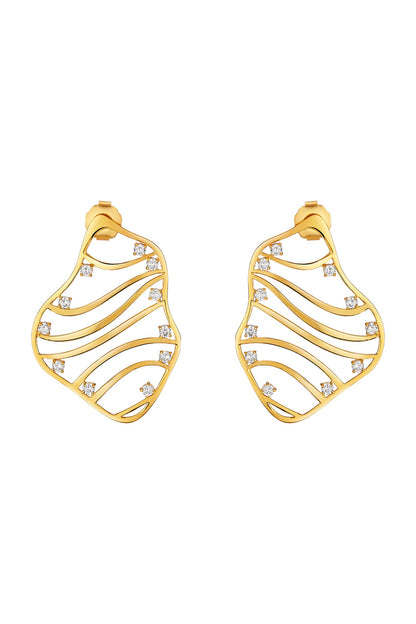 Gold Cubic Zirconia Wave Stud Earrings 