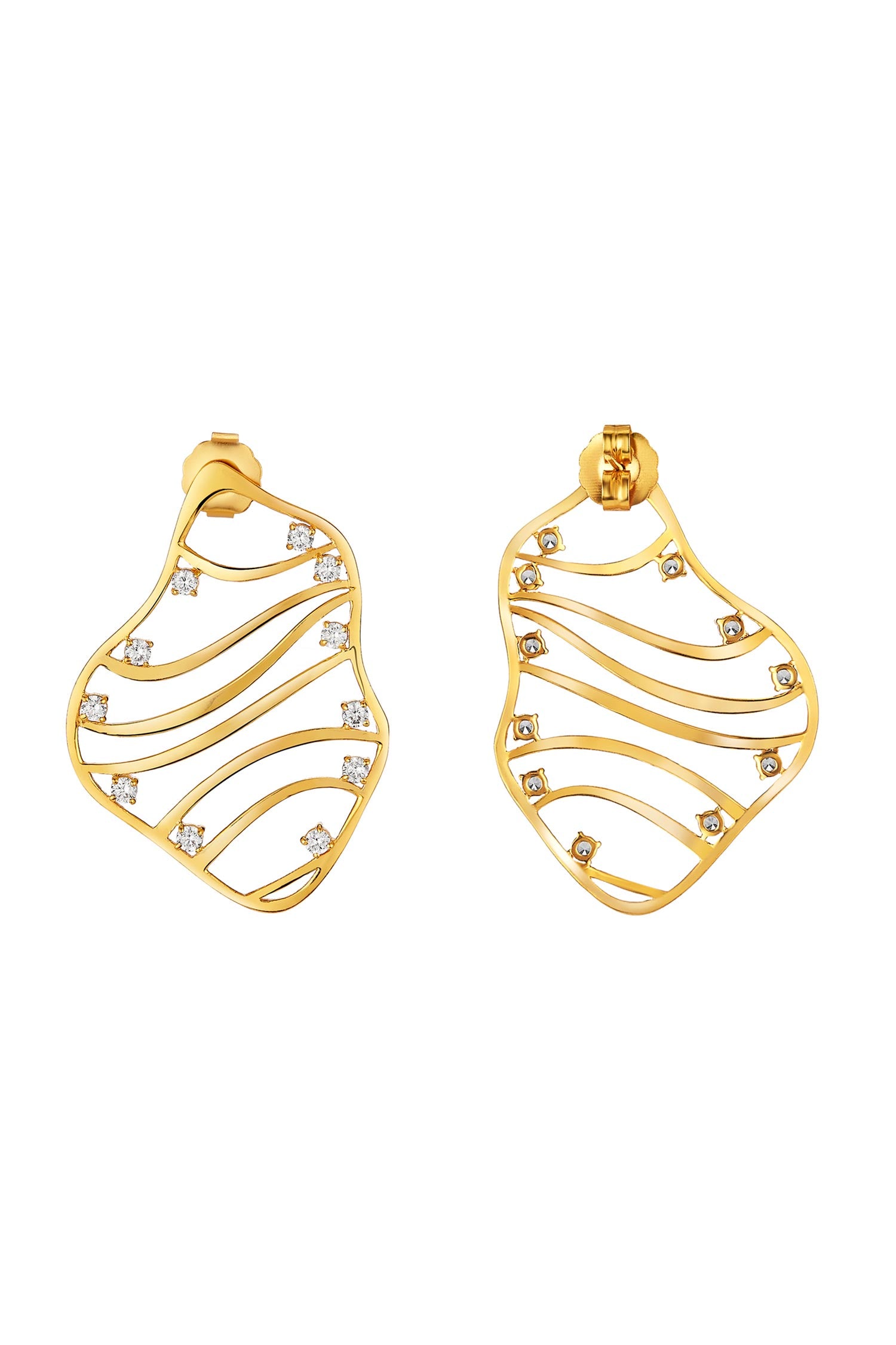 Gold Cubic Zirconia Wave Stud Earrings 