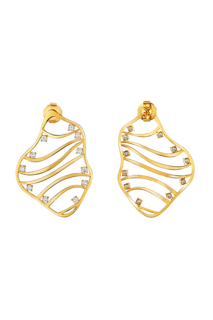 Gold Cubic Zirconia Wave Stud Earrings 