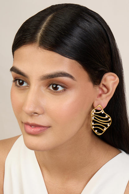 Gold Cubic Zirconia Wave Stud Earrings 