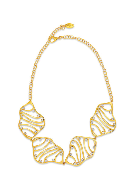 Gold Wave Cubic Zirconia Necklace 