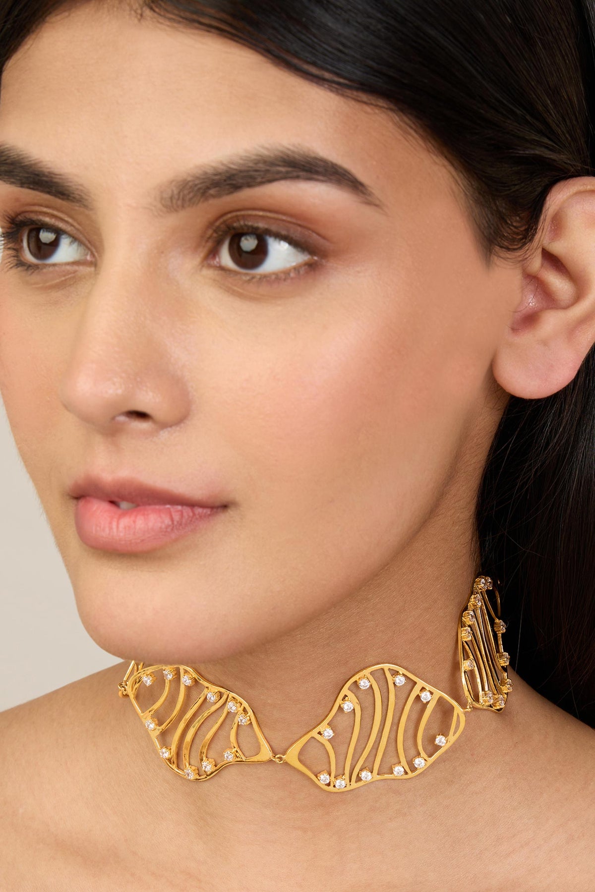 Gold Wave Cubic Zirconia Necklace 