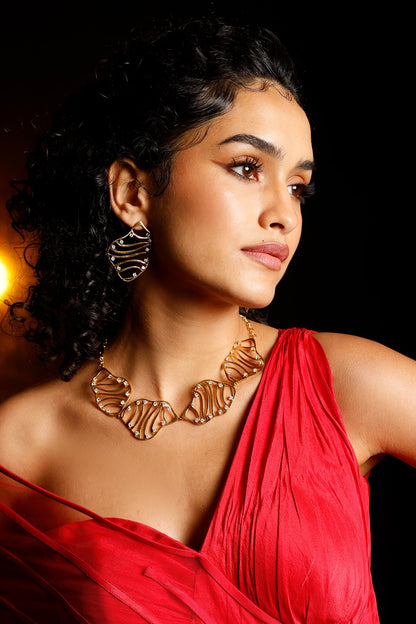 Gold Wave Cubic Zirconia Necklace 