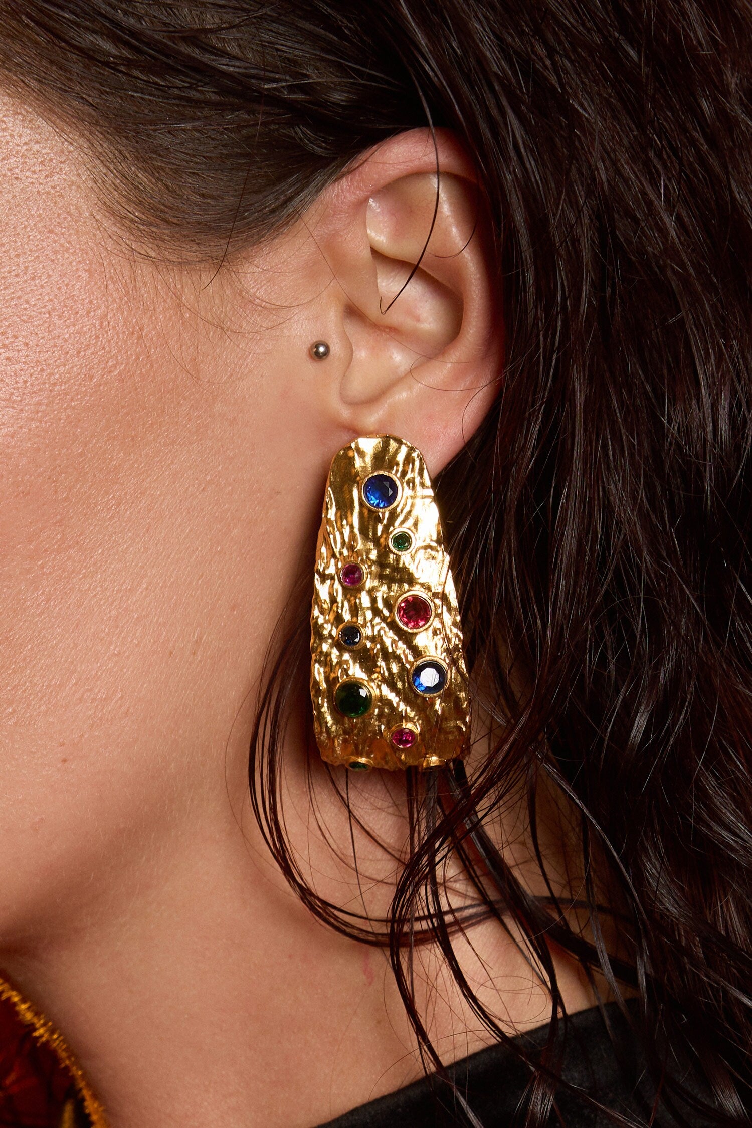 Gold Glass Diamond Hoops 