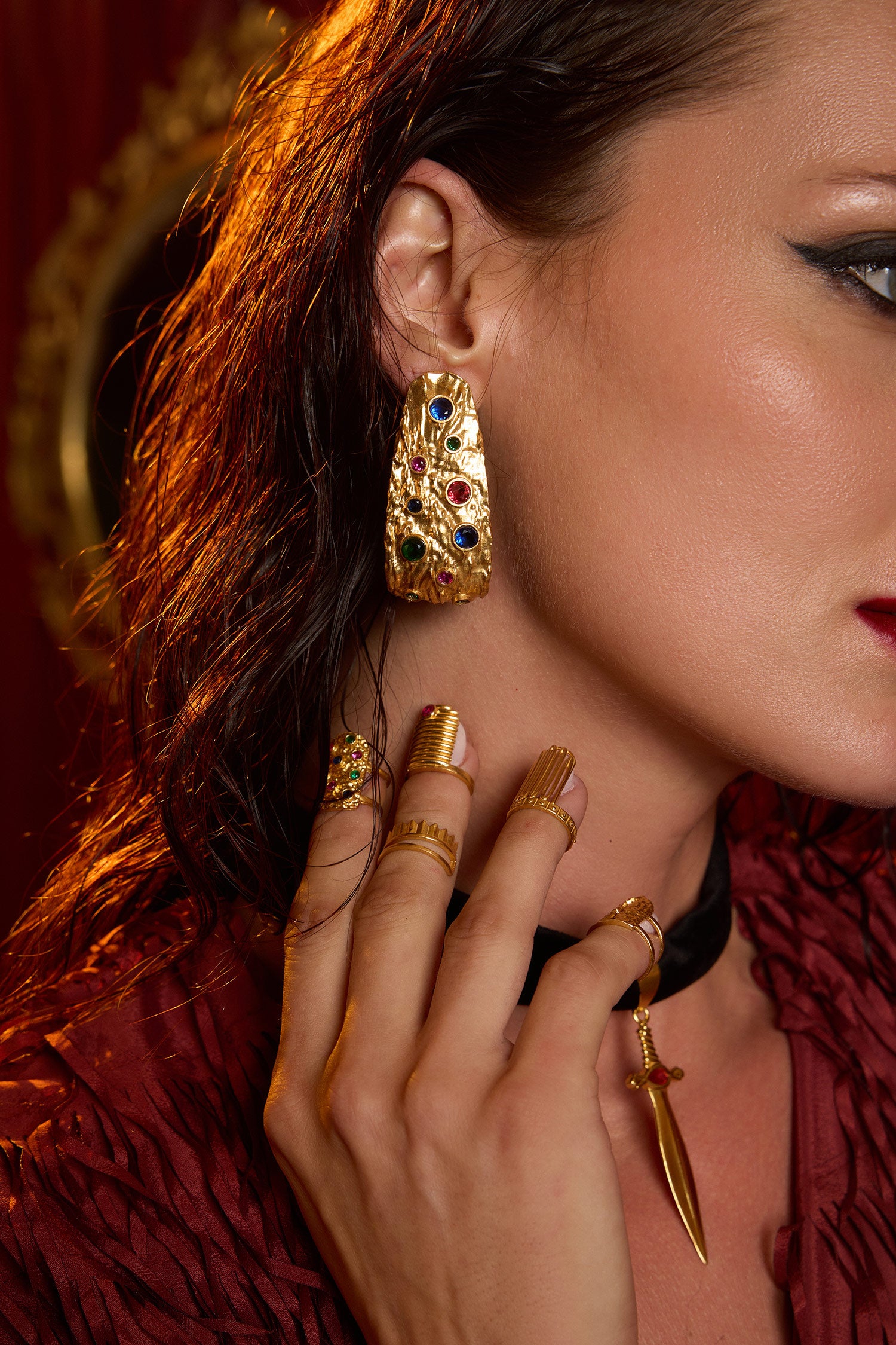 Gold Glass Diamond Hoops 