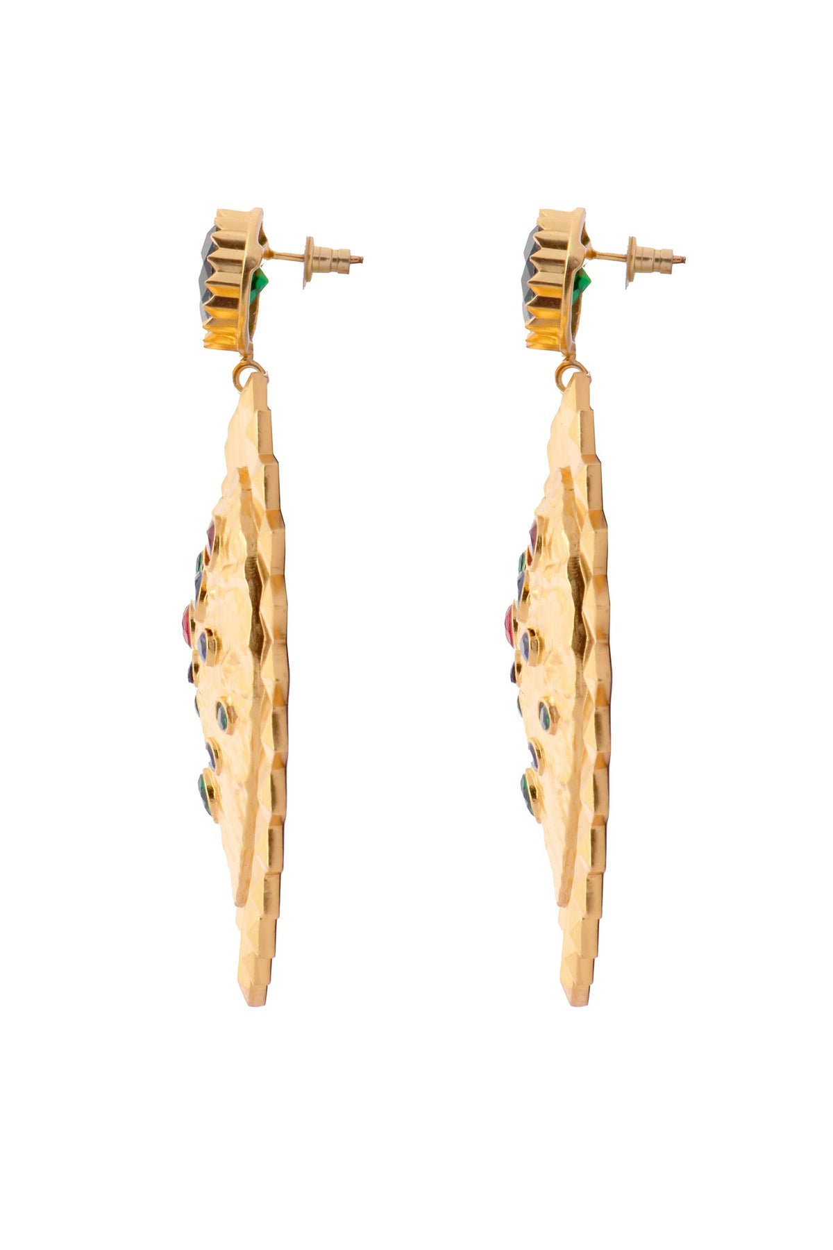 Gold Glass Diamond Heart Earrings 