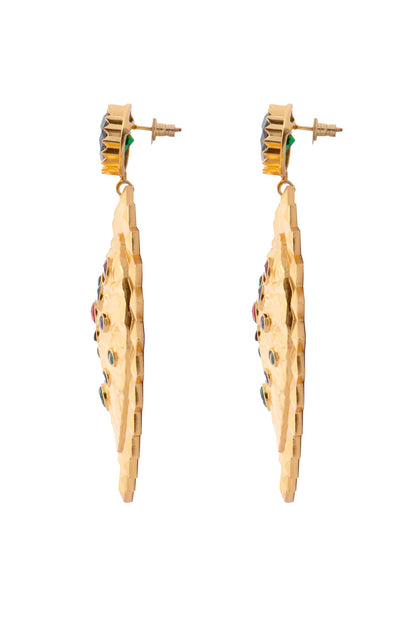 Gold Glass Diamond Heart Earrings 