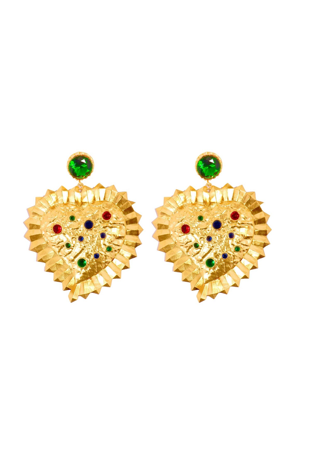 Gold Glass Diamond Heart Earrings 