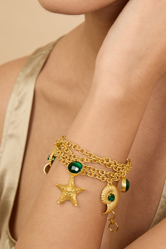 Gold Glass Stone Studded Charm Bracelet 