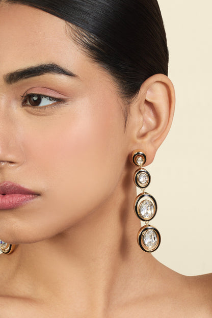 Gold Crystal Embellished Dangler Earrings 
