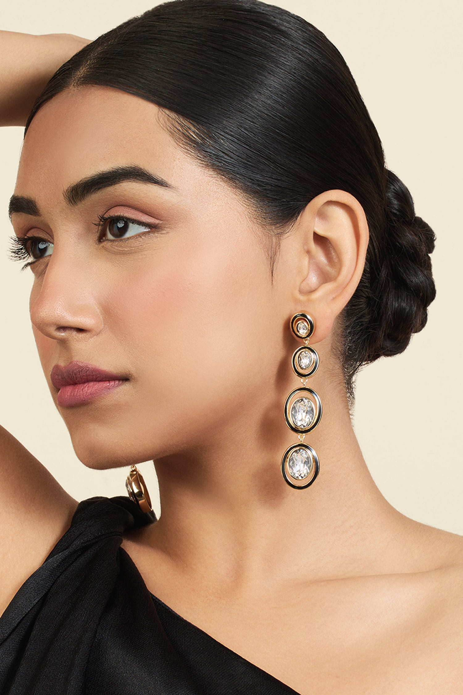 Gold Crystal Embellished Dangler Earrings 