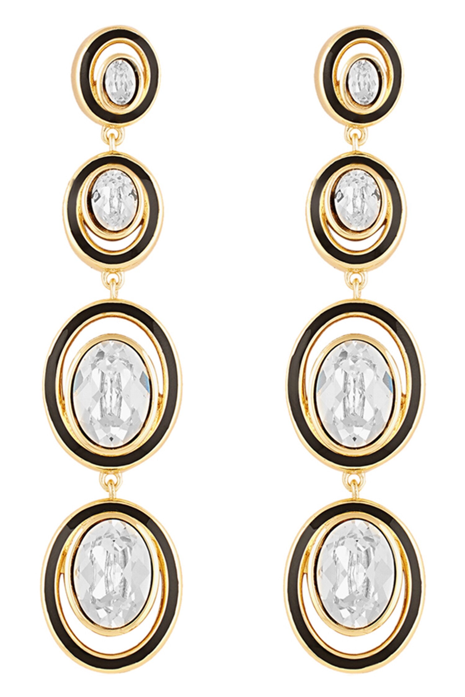 Gold Crystal Embellished Dangler Earrings 
