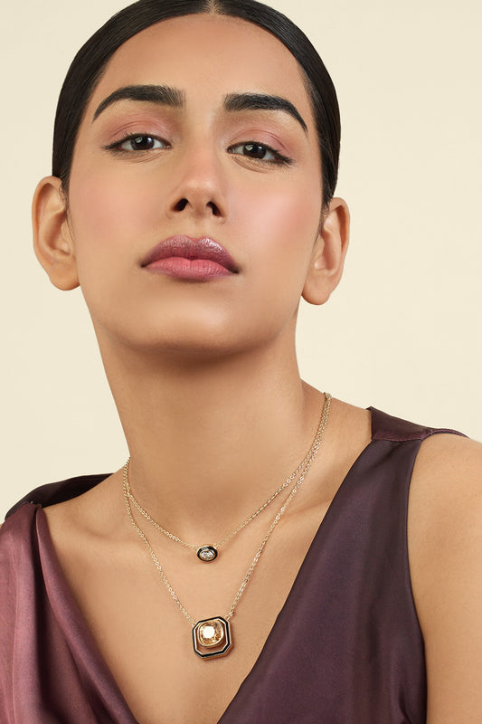 Layered Pendant Necklace with Crystal Embellishments 