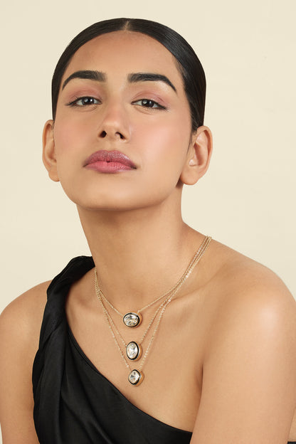 Crystal Embellished Layered Pendant Necklace 