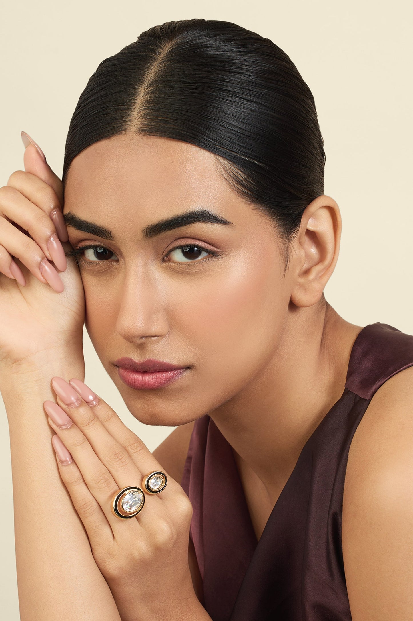 Crystal Embellished Gold Ring 