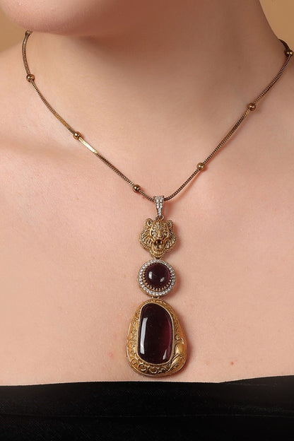 Designer Tiger Pendant Necklace Set 
