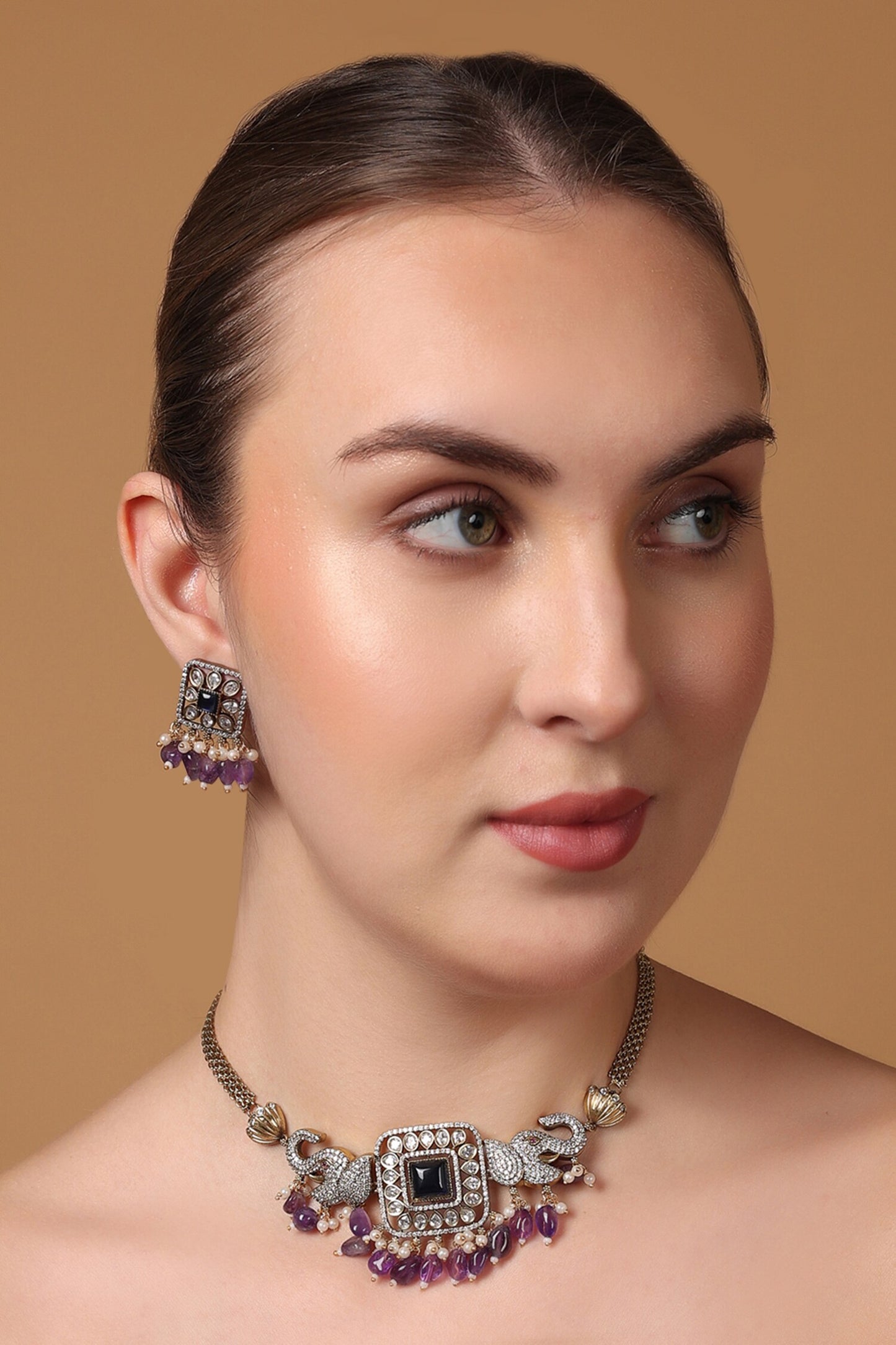 Jamuni Elephant Crest Design Choker Necklace Set 