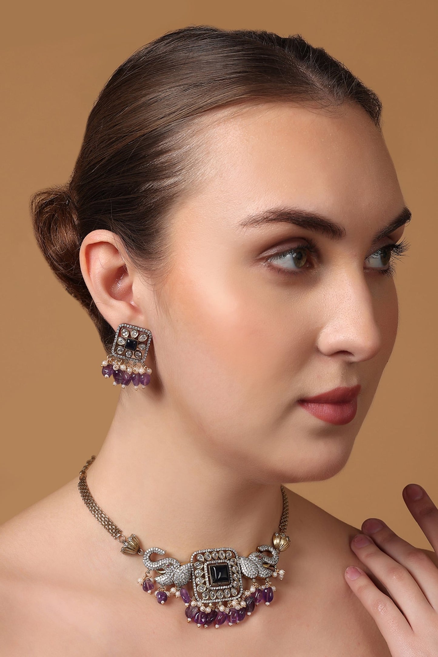 Jamuni Elephant Crest Design Choker Necklace Set 