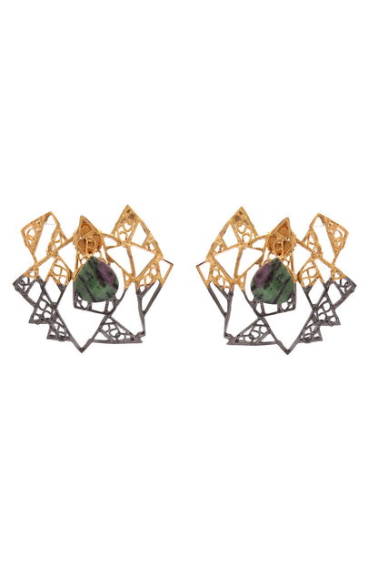 Gold & Rhodium Plated Triangle Stud Earrings 