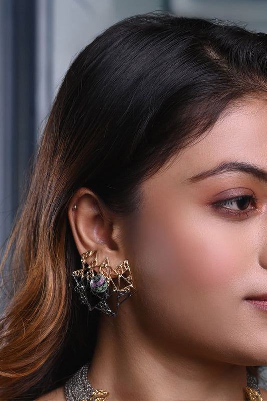 Gold & Rhodium Plated Triangle Stud Earrings 