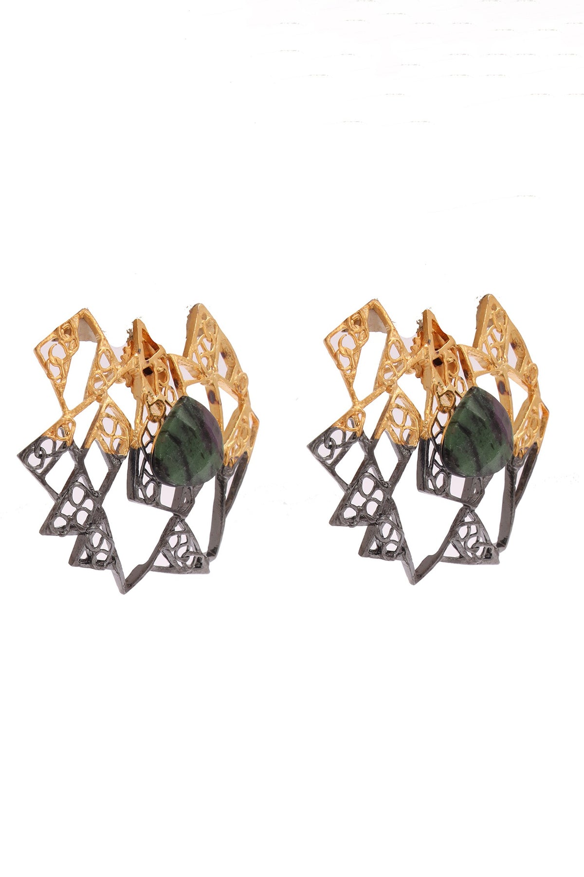 Gold & Rhodium Plated Triangle Stud Earrings 