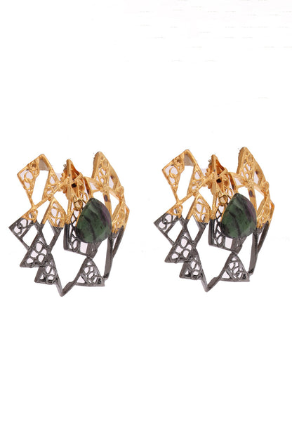 Gold & Rhodium Plated Triangle Stud Earrings 