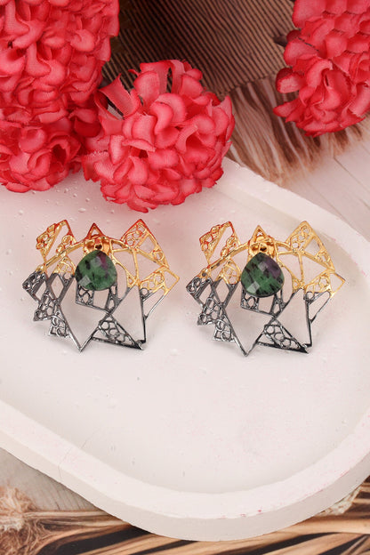 Gold & Rhodium Plated Triangle Stud Earrings 