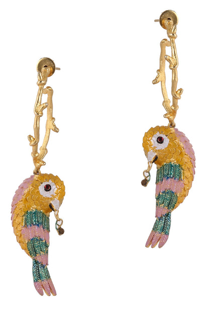 Gold Enamelled Birdy Finesse Earrings 