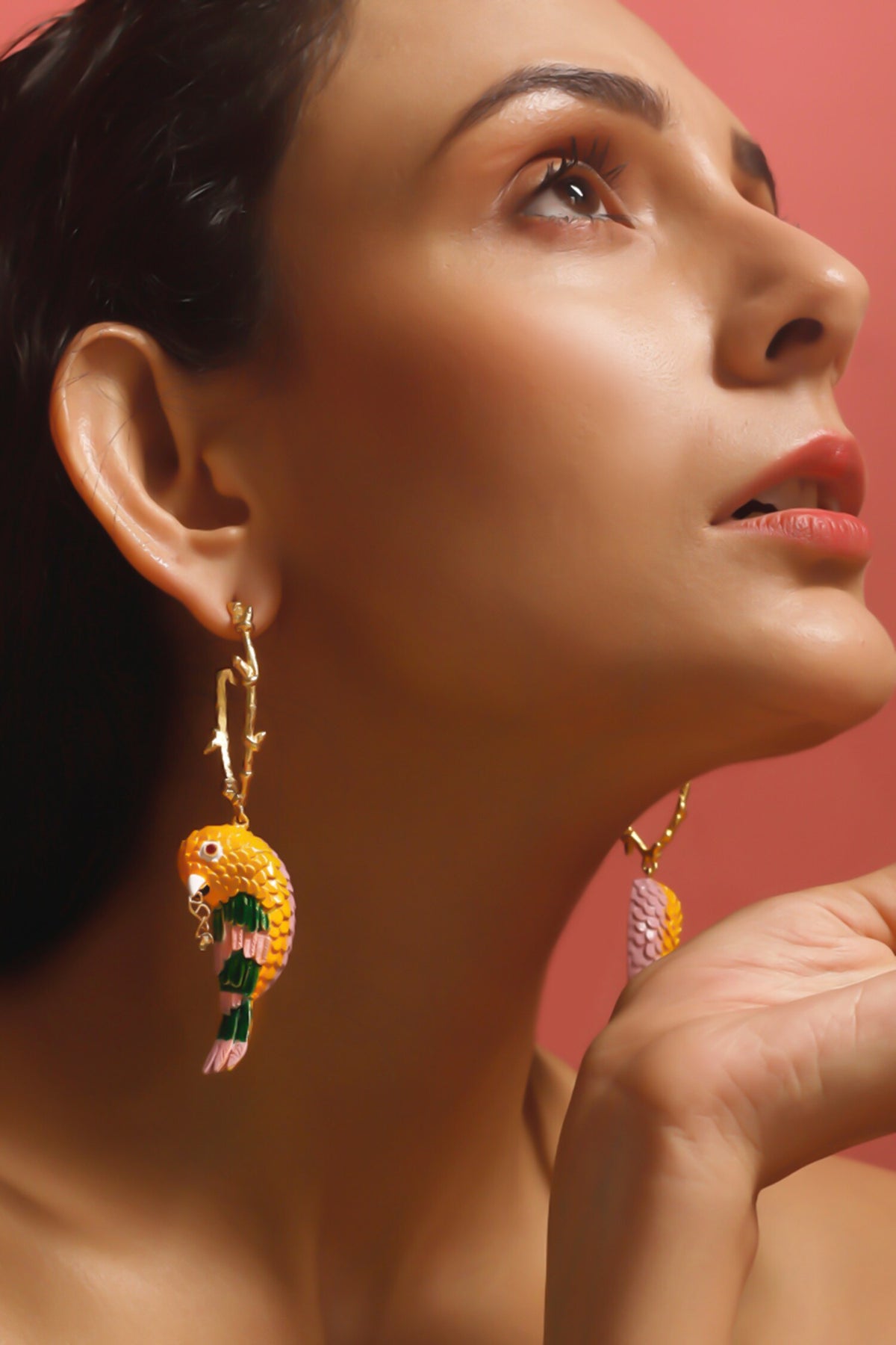 Gold Enamelled Birdy Finesse Earrings 