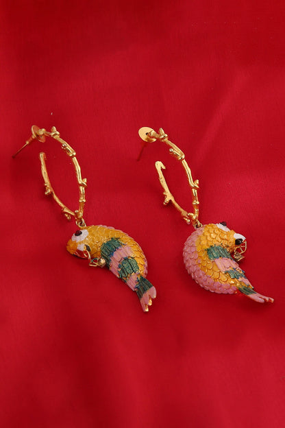 Gold Enamelled Birdy Finesse Earrings 