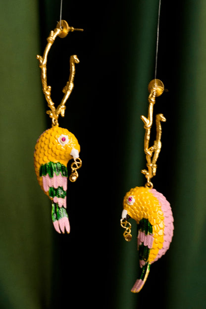 Gold Enamelled Birdy Finesse Earrings 